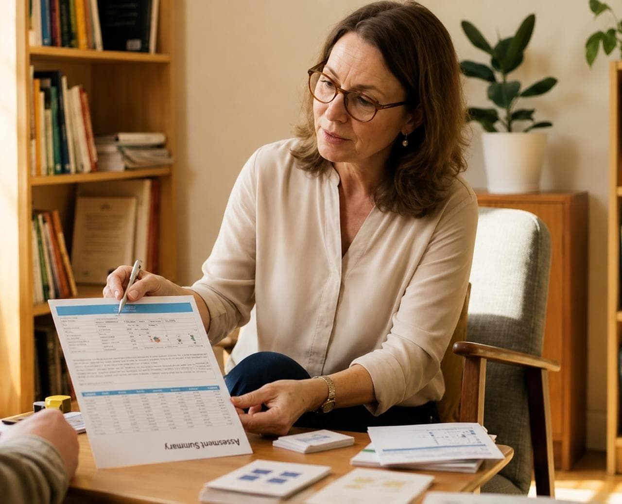 Psychologist and client discussing psychological assessment findings
